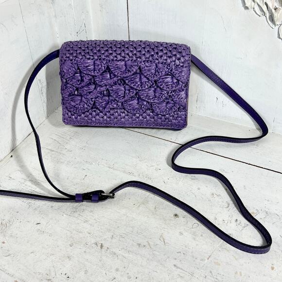 Patricia Nash Penley Raffia Straw Violet Flap Adjustable Crossbody Bag - Picture 1 of 13